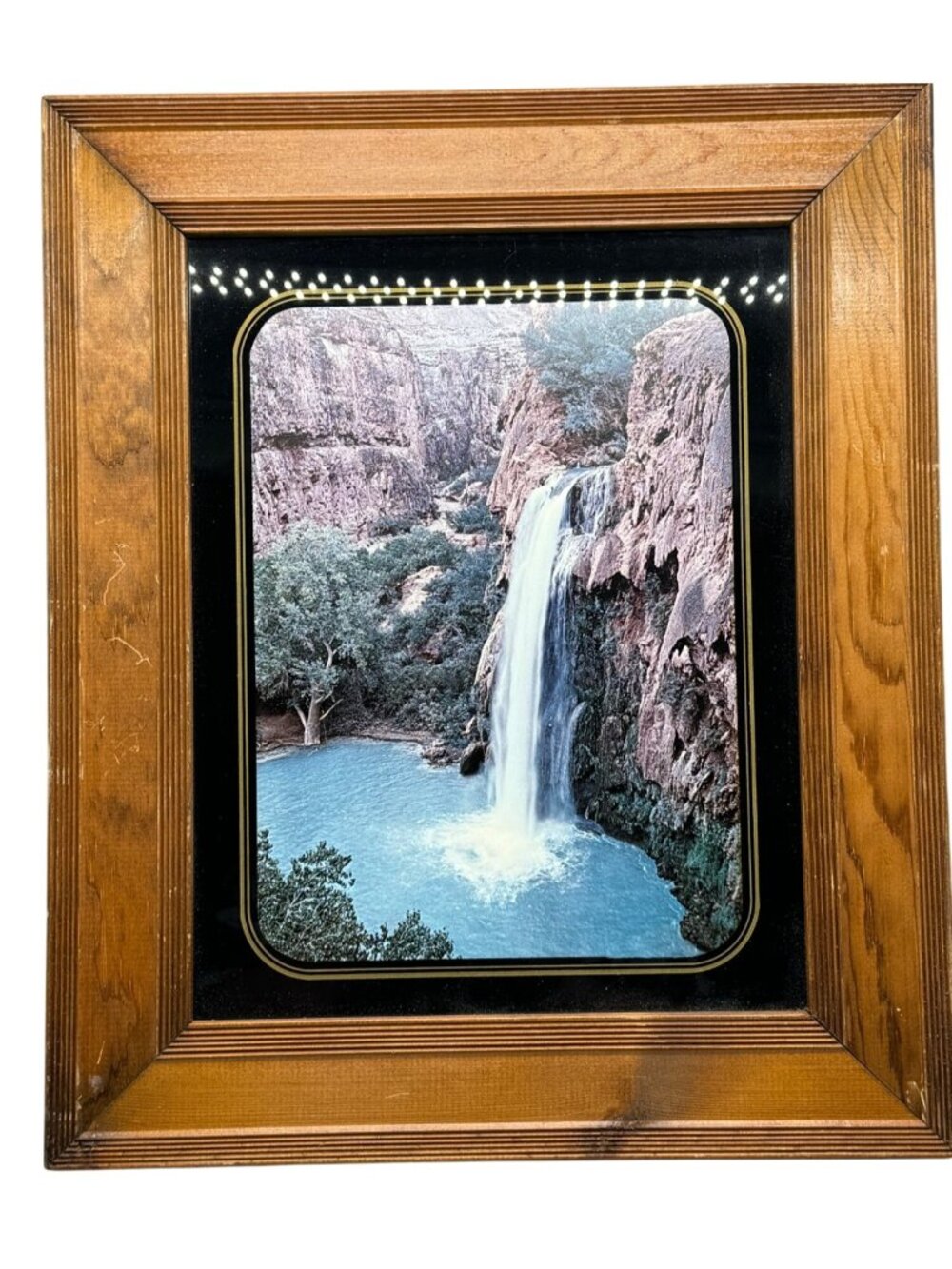 Vintage rustic Wood Framed Waterfall photo Print Wall Art decor 18.5x15.5" READ